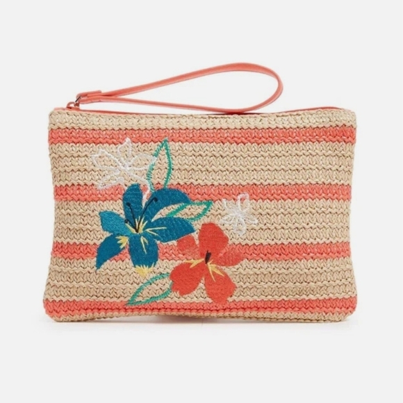 Vera Bradley Handbags - Vera Bradley Rain Forest Lily Coral Straw Wristlet